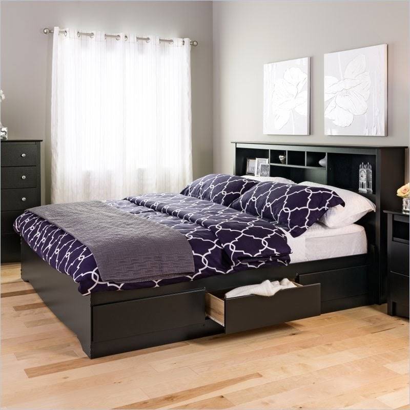 King Size Bookcase Headboard in Black Wood Finish
