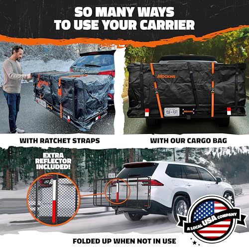 Mockins 40 Cubic Ft. Cargo Carrier Bag & 70"x30"x6" Folding Trailer Hitch Cargo Carrier Bundle