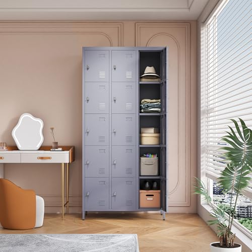 3 Doors Lockers for Employees, Steel Storage Lockers Lockable, Metal Locker Storage Cabinet for Home Office School Gym, Require Assembly (Grey)