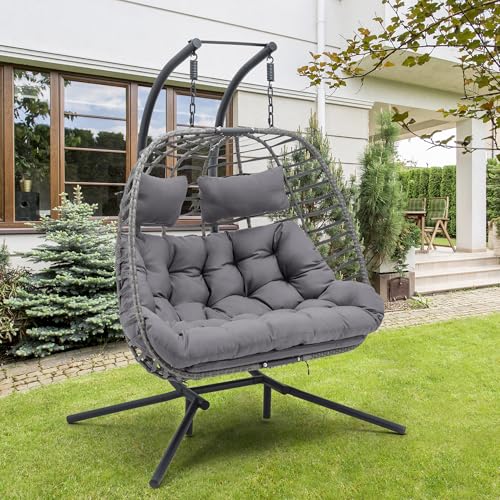 Double Egg Swing Chair with Stand for Outdoor