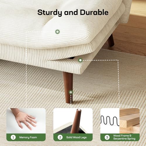 Marsail Futon Sofa Bed, Futon Couch with Adjustable Backrest & Armrests, Convertible Small Sleeper Sofa Bed for Small Apartments, Study Room, Office