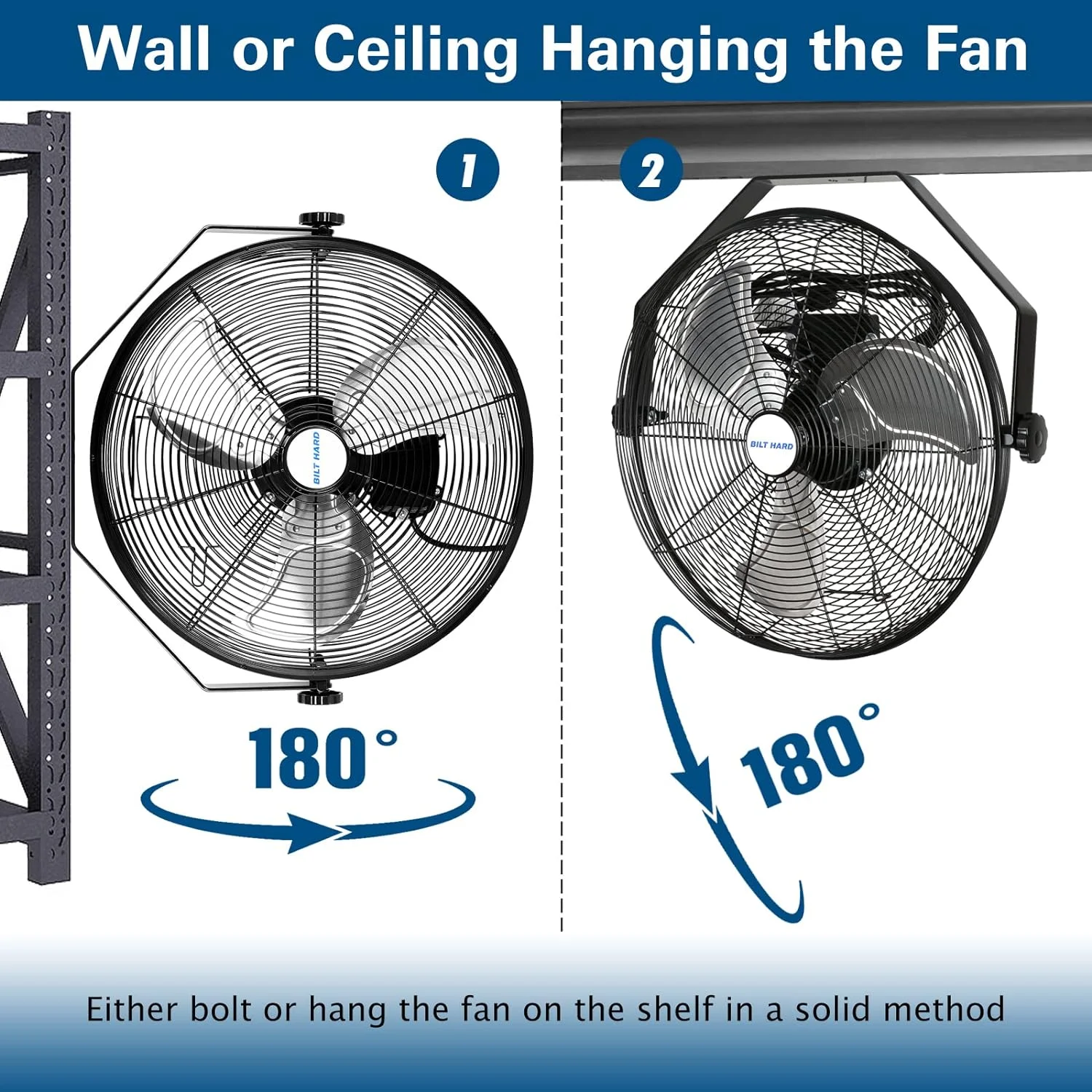 BILT HARD 4600 CFM 20 in. Industrial Wall Mount Fan, 3-Speeds High Velocity Wall Fan with Sealed Motor, Heavy Duty Metal Barn Fans for Garage