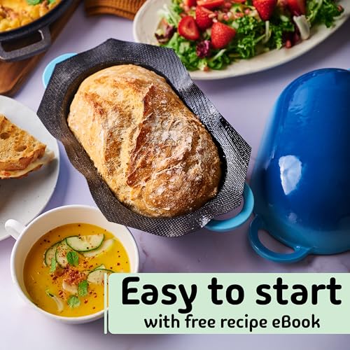 LoafNest: Incredibly Easy Artisan Bread Kit. Cast Iron Dutch Oven [Compact 2 qt size] and Perforated Non-Stick Silicone Liner.