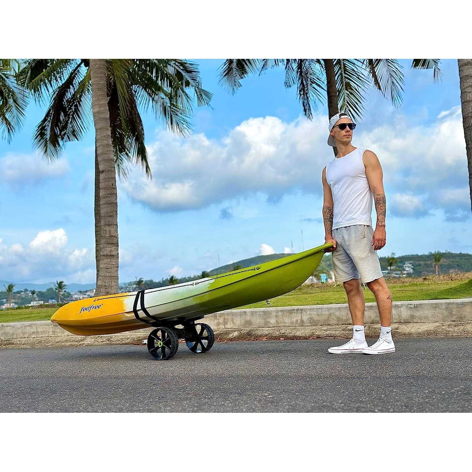 Ulticor Kayak Cart, Puncture-Free Wheels Assembles and Disassembles Within Seconds – Easy to Store – No Tools Required – All-Terrain Durable Kayak