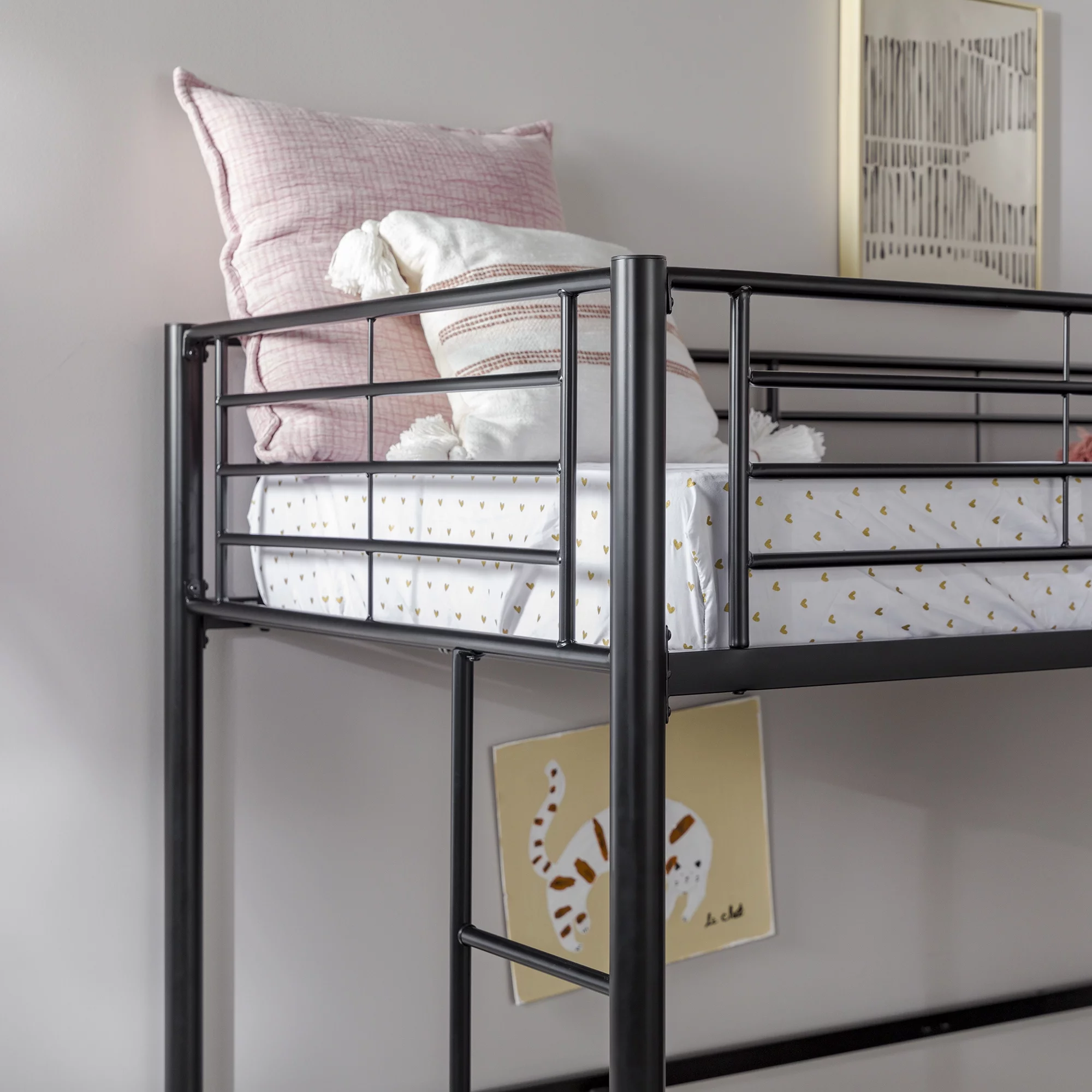 Walker Edison Premium Traditional Twin Metal Loft Bed, Black