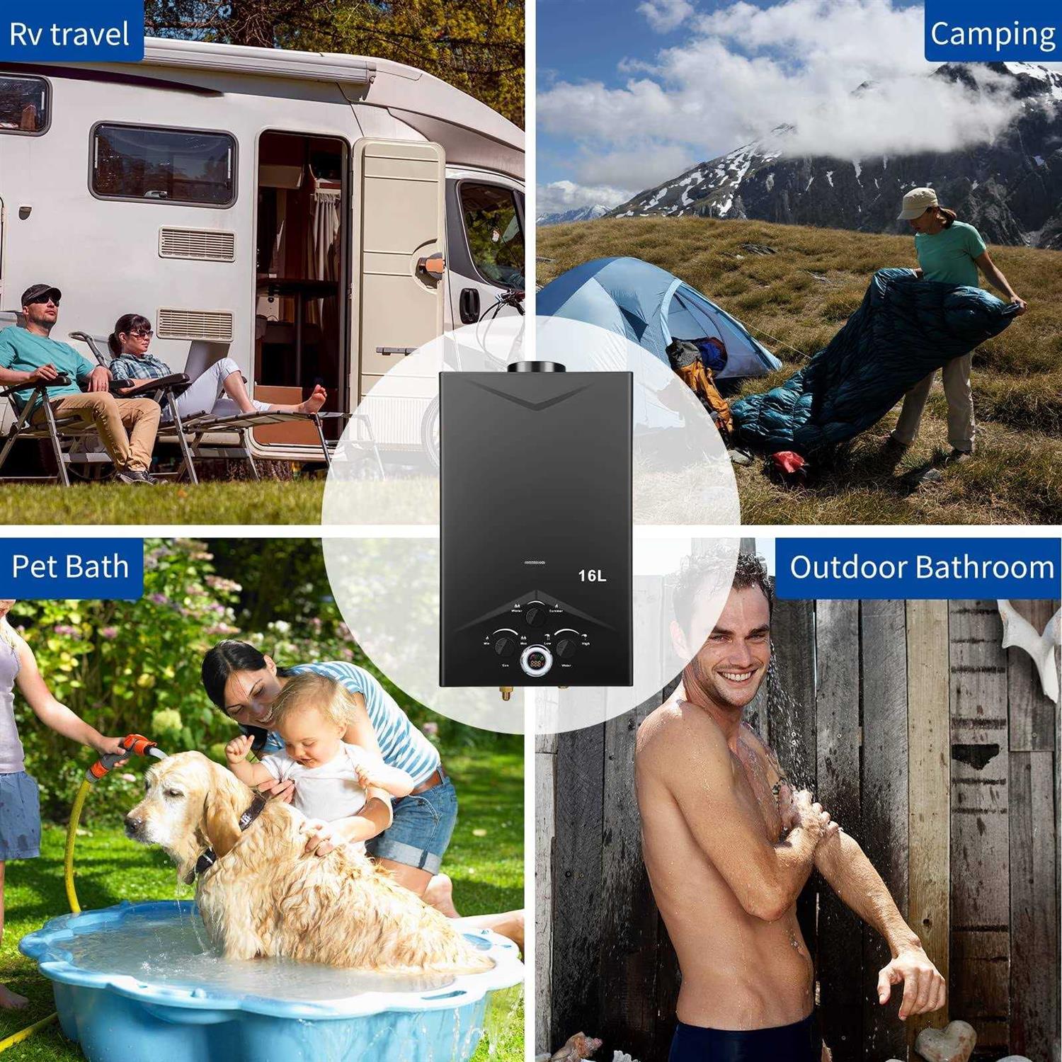 Tankless Water Heater 4.21GPM 16L Outdoor Portable GasHot Water Heater Instant Propane Water Heater with Digital Display Multi-Protection