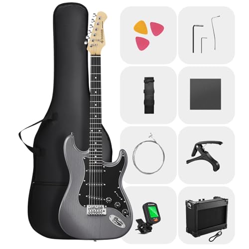 DONNER DST-80 Electric Guitar 39” Beginner Electric Guitar Kit with Amp, Classic SSS Pickup Complete with Gig Bag, Tuner, Capo, Strap, Picks