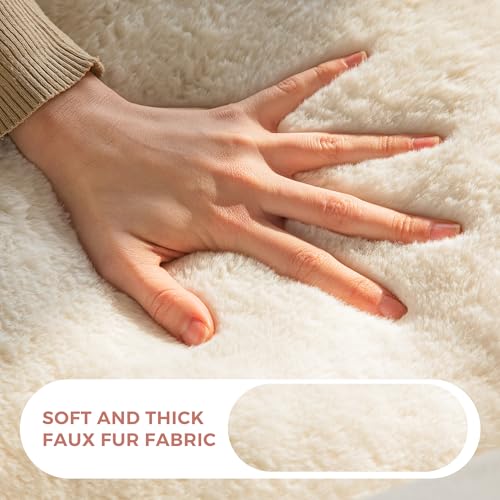 MAXYOYO Bean Bag Chair for Adults, Floral Shaped Bean Bag Sofa, Ultra Soft Faux Fur Floor Sofa, Large Reading Chair for Living Room Bedroom, Beige