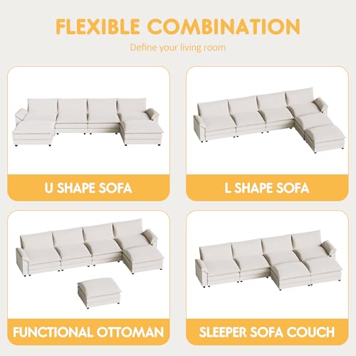 Homall 119" Modular Sectional Sofa, L Shaped Sofa Couch with Reversible Ottoman, DIY Combination Chenille Deep 3-Seat Cloud Couch for Living Room