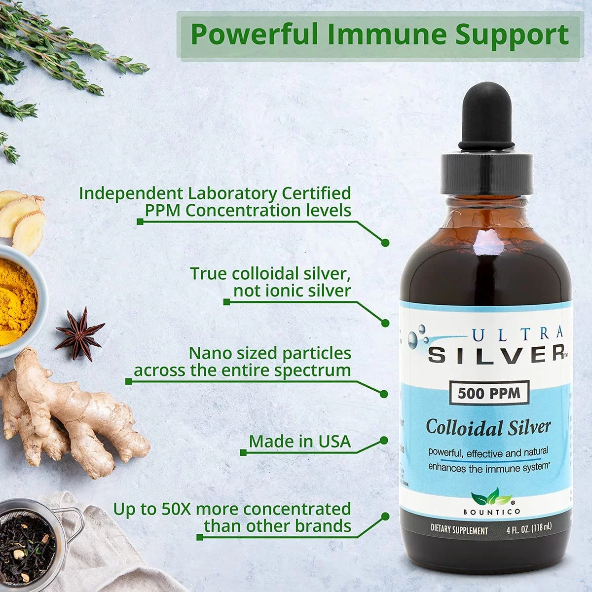 Ultra Silver® Colloidal Silver | 10000 PPM 4 Oz (118mL) | Mineral Supplement | True Colloidal Silver - with Dropper