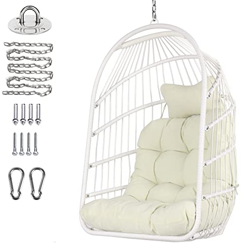 Chihee Egg Chair Foldable Wicker Rattan Hanging Chair Swing Chair Indoor Outdoor Patio Wicker Chair Hammock Chair with Stainless Steel Hanging Kit
