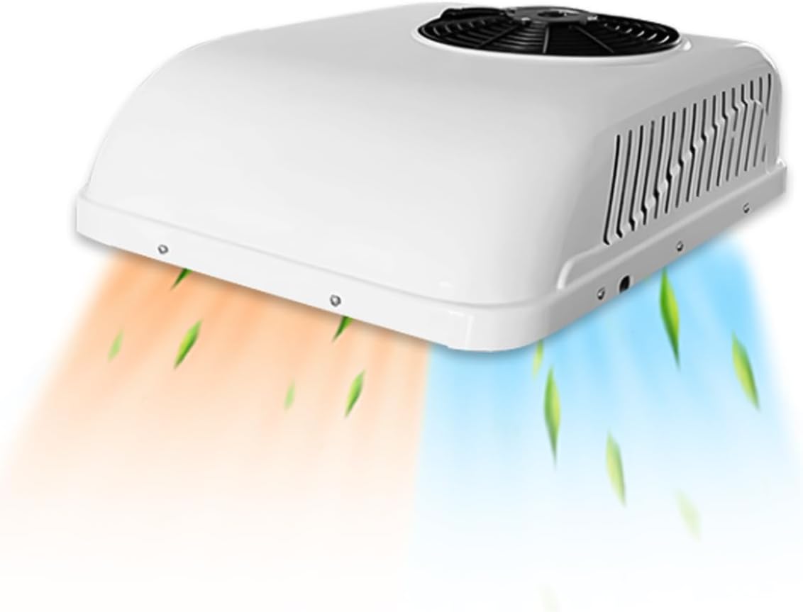 12V volt dc air conditioner Heat and Cool Electric Parking Rooftop rv Air Conditioner 8800BTU Motorhome Truck Trailer Camper Van 12V ac unit (DC 12V