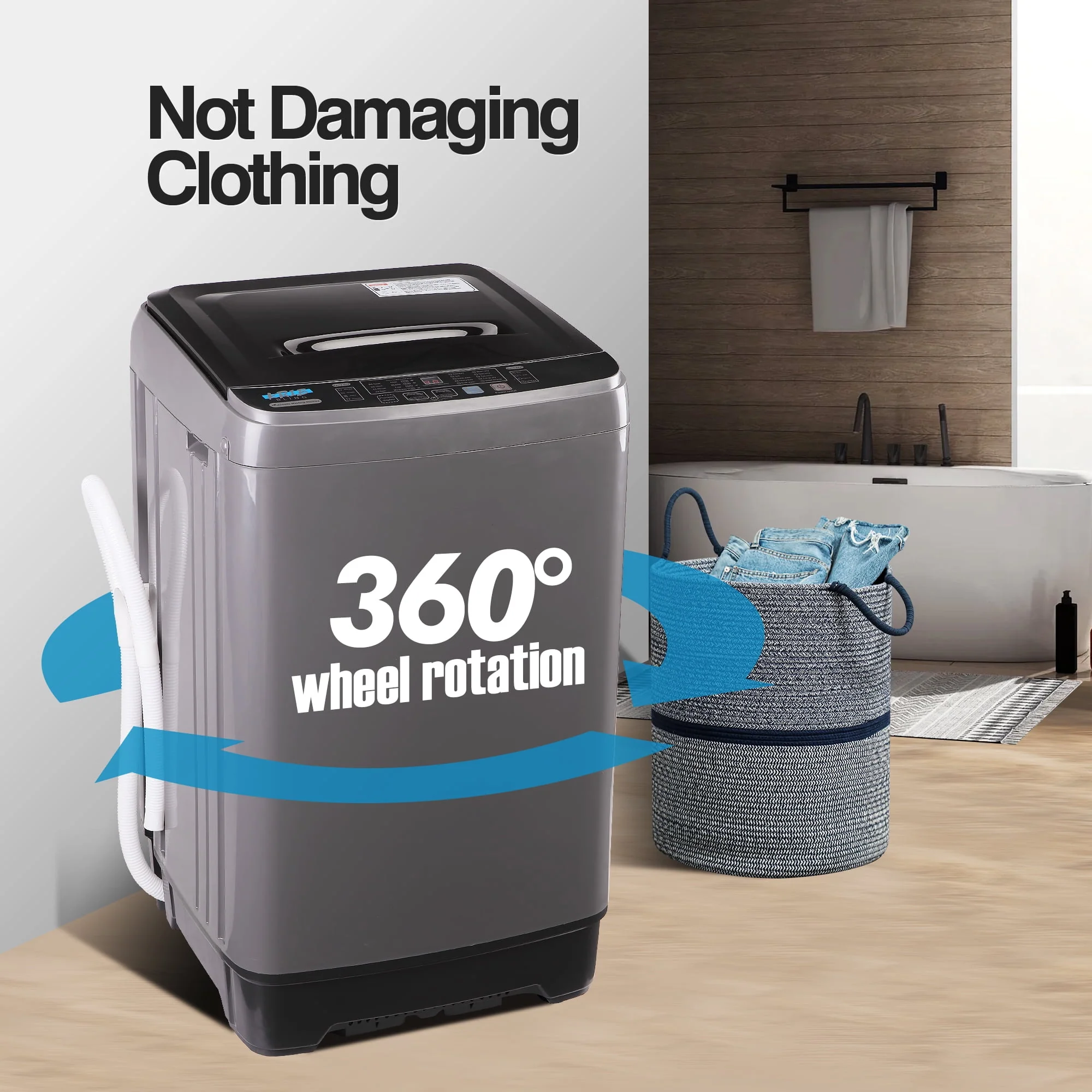 KRIB BLING Portable Washing Machine, 17.7 lbs Large Capacity Full Automatic Washing Machine, Compact Laundry Washer for Home Apartment, Coffee Gold