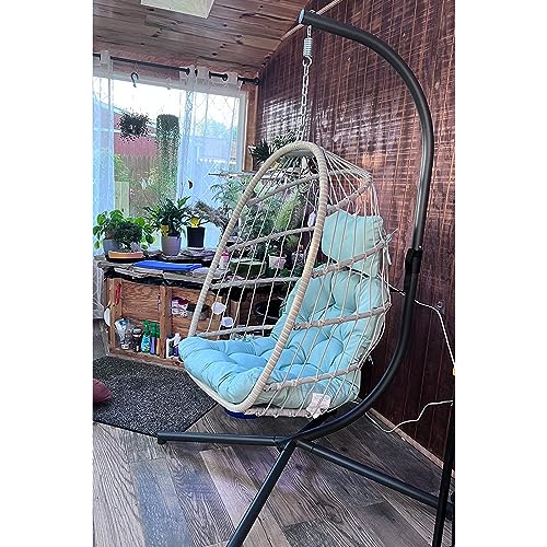 Yechen Hanging Egg Chair with Stand and Footrest for Indoor Outdoor
