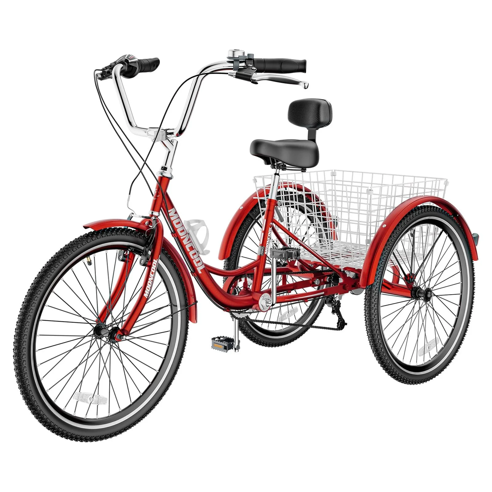 MOPHOTO 7 Speed Adult Tricycle 26 in/24in/20in, Trikes for Adults, Adult Tricycle with Basket & Dual Braking System, Adult Trikes for Women, Men
