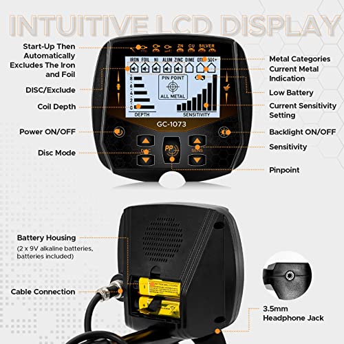 13" Metal Detector for Adults Professional, Double-D Waterproof Search Coil Gold Finder with Pinpoint, High Sensitivity DISC Mode