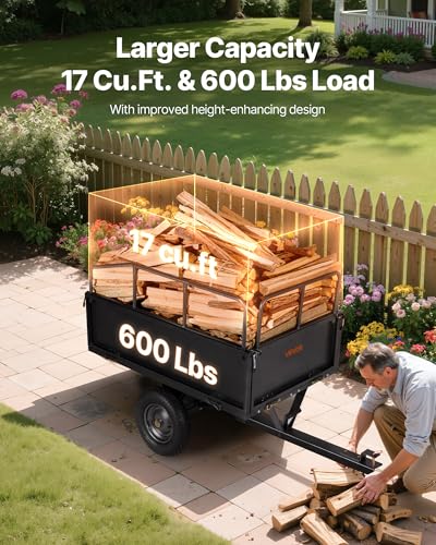 VEVOR Heavy Duty ATV Trailer Tow Behind Dump Cart, 17 Cu.Ft. 600lbs Capacity
