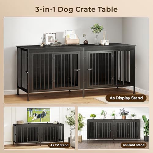 78 Inch Dog Crate Furniture for 2 Dogs,Extra Large Double Dog Kennel Furniture with Removable Divider, XXL Thick Wooden Dog Cage TV Stand