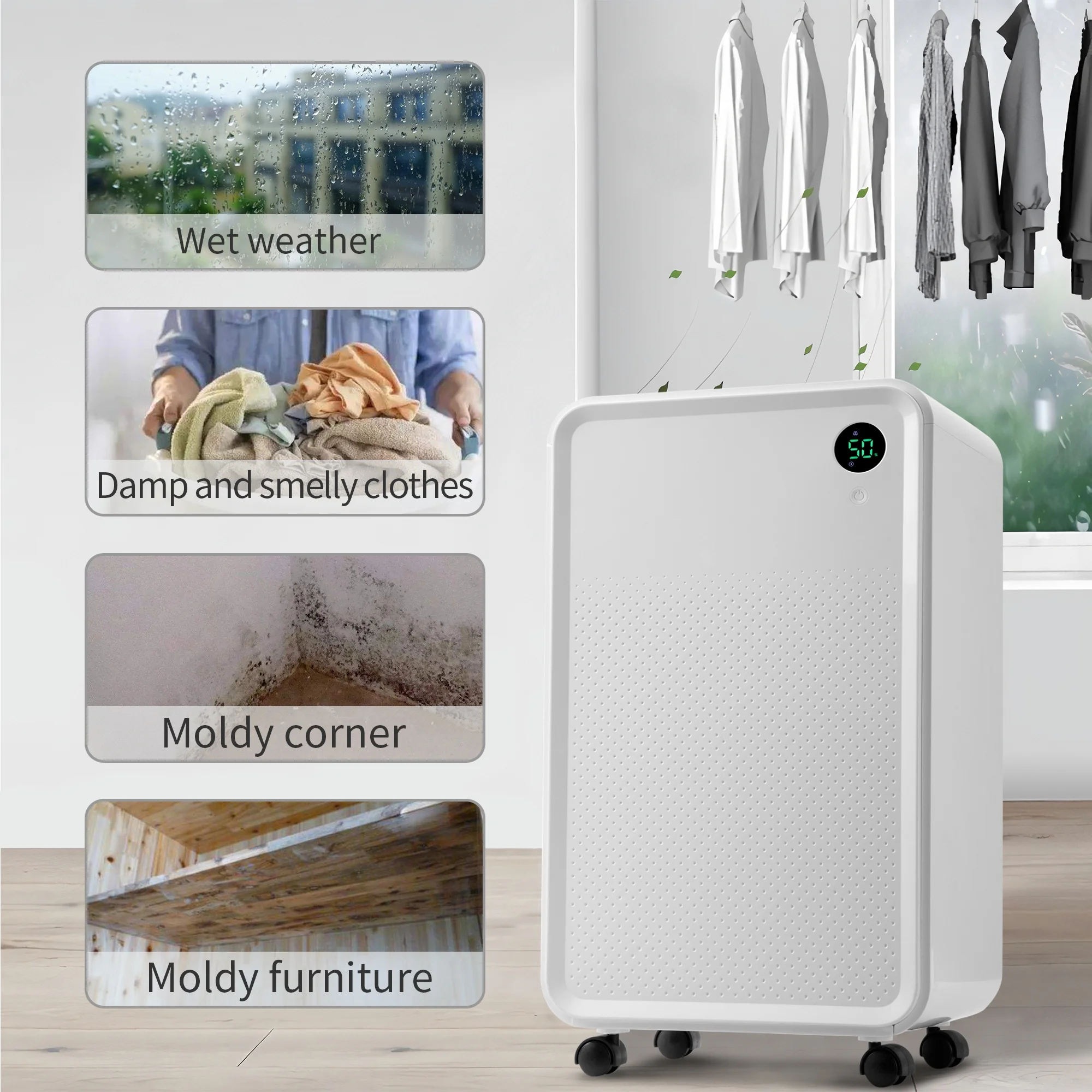3,000 Sq.Ft Dehumidifier for Basement Bathroom Kitchen and Home Gym, 30 Pint Dehumidifier with 68oz Water Tank and Drain Hose