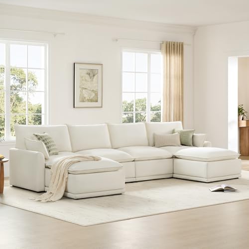 CHITA 113" Oversized Cloud Sectional Couch, Modern Modular Sectional Sofa Set for Living Room, 4 Seater L Shaped Couch, Cream