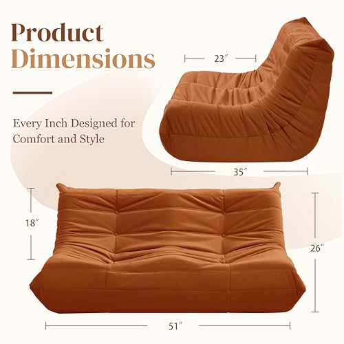 Bean Bag Chair for Adults - Suede & Microfiber Fireside Floor Chair, Comfortable Corner Lounge Sofa for Living Room, Bedroom, Office (3-Seater, Beige)