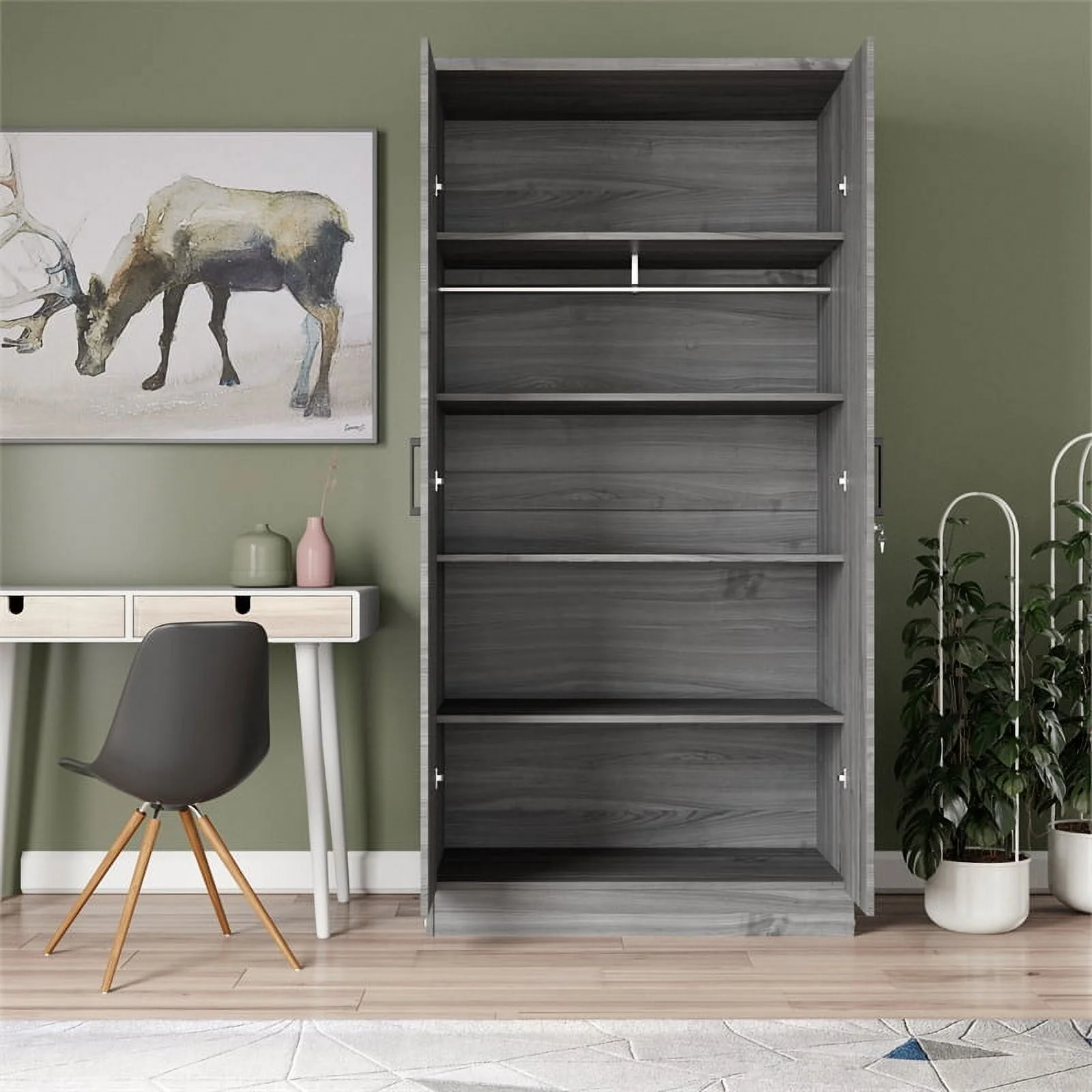 Better Home Products Harmony Two Door Armoire Wardrobe with Mirror in Gray