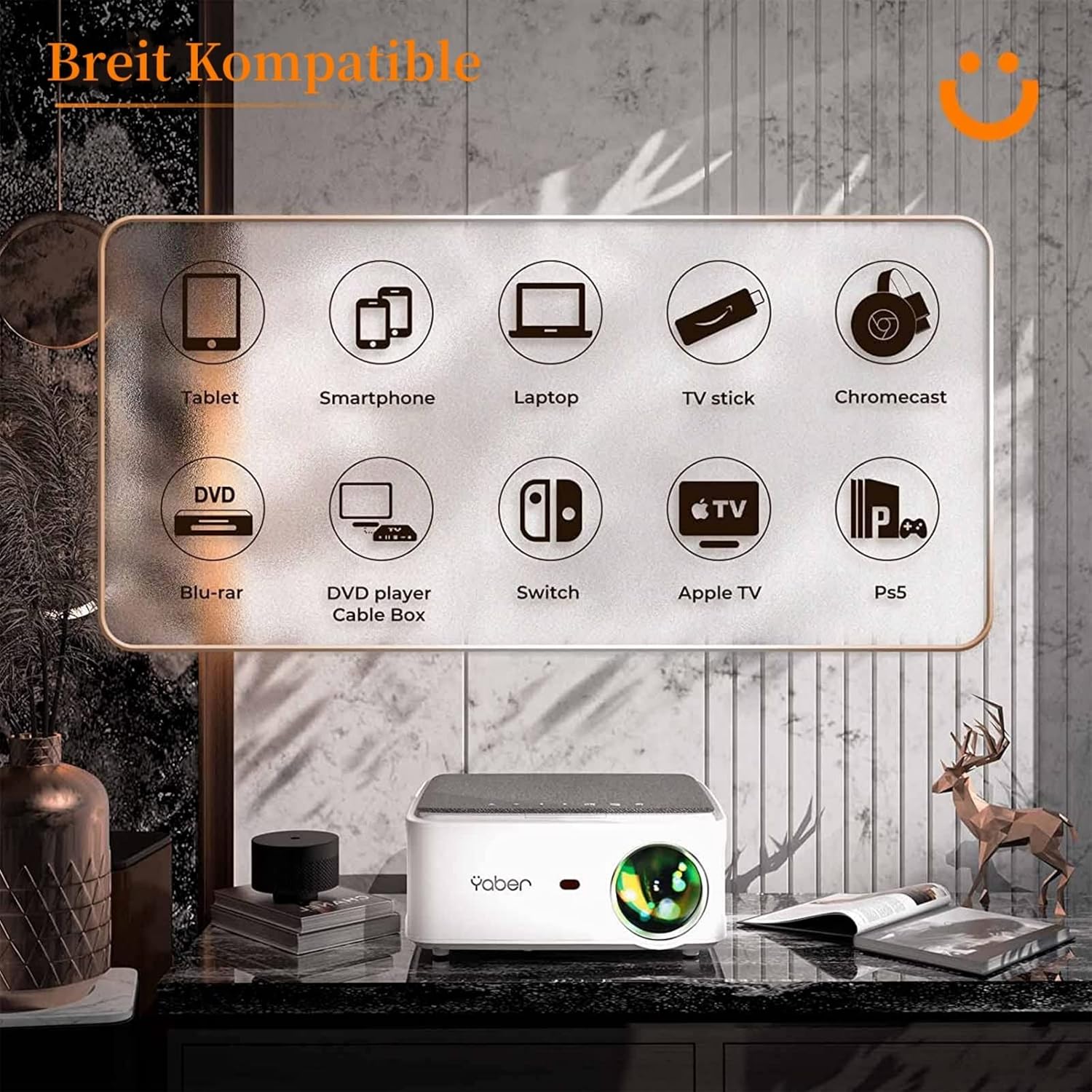 Projector with WiFi and Bluetooth, 13000L Outdoor Movie Projector 4K Supported, YABER V6 Native 1080P Portable Smart Home Projector