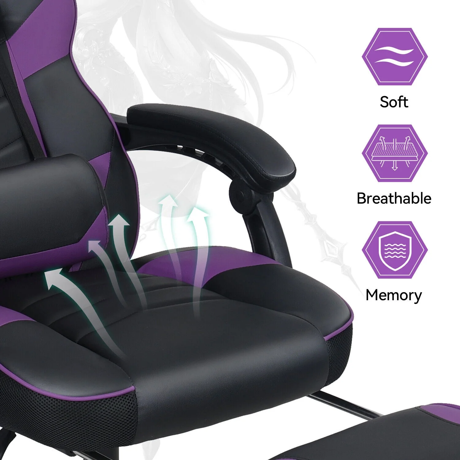 ELECWISH Gaming Chair Massage Office Chair Computer Executive Swivel Desk Seat Recliner Purple