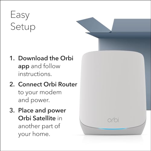 NETGEAR Orbi Whole Home Tri-Band WiFi 6 Mesh Network System (RBK663) &ndash; Router with 2 Satellite Extenders, Security Features, Coverage up to 6