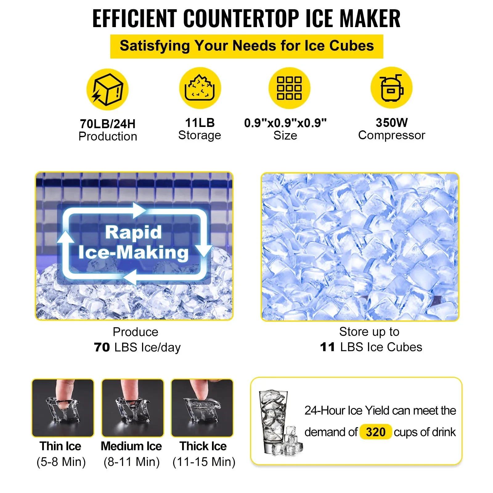 VEVOR Commercial Ice Maker 30KG/24H Countertop Automatic Built-in Cube Ice Generator 350W Electric Cooler Machine Home Appliance