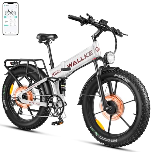 W Wallke Actual 2800W Dual Motor Folding Mountain Electric Bike, 48V 44Ah Battery 170 Mile,26" Fat Tire 35MPH Fast Adult Ebike