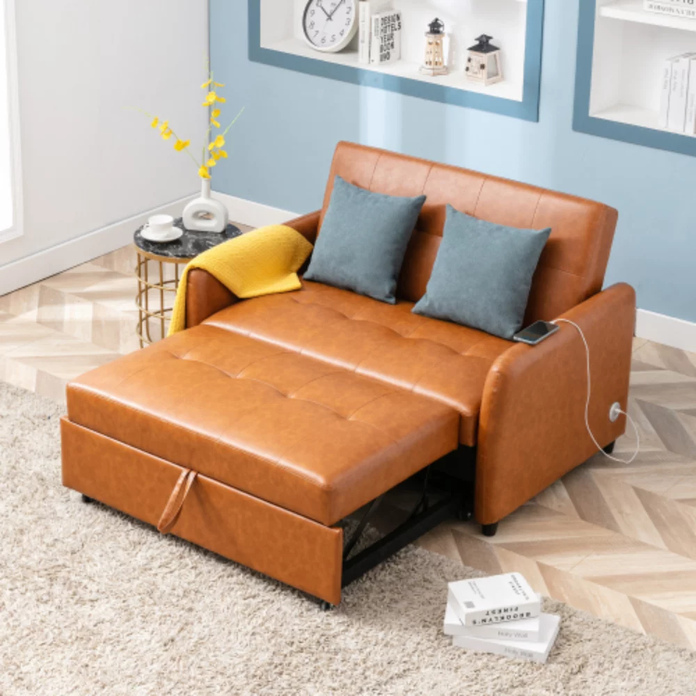 51" Convertible Sleeper Bed, Adjustable Oversized Armchair with Dual USB Ports for Small Space