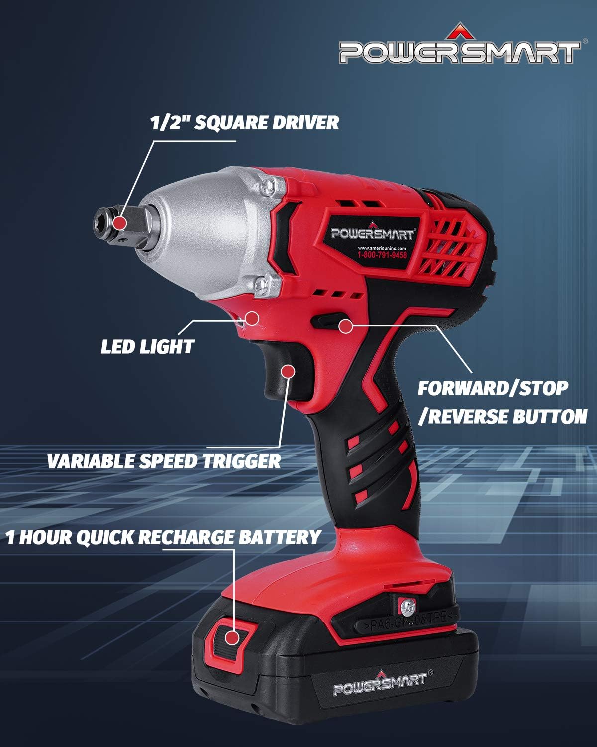 PowerSmart Cordless Impact Wrench Compact - Impact Drill Driver Wrench 3-in-1, 20V Battery and Fast Charger, PS76142A Pack of 2