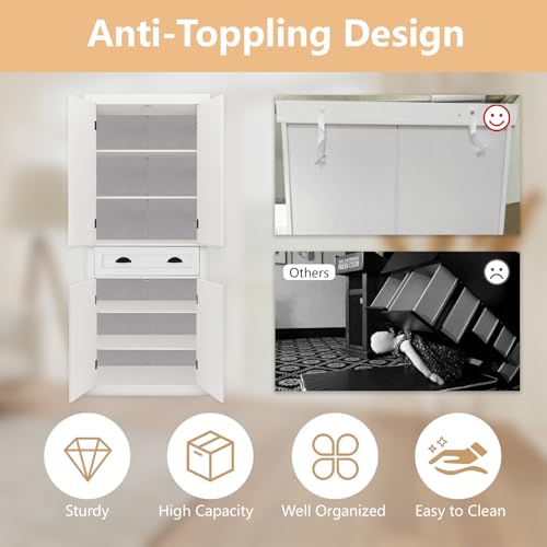 72" Kitchen Pantry Storage Cabinet Kitchen Cupboard with 4 Doors (2Doors with Racks),1 Drawer