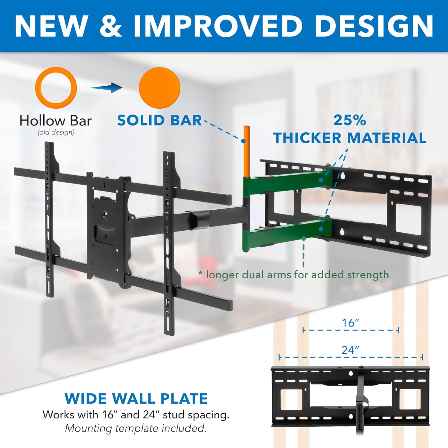 Mount-It! Long Arm TV Mount, Full Motion Wall Bracket with 40 inch Extension Articulating Arm, Fits Screen Sizes 42, 47, 50, 55, 60, 65, 70, 75