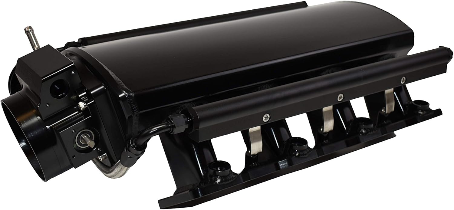 A-Team Performance - Intake Manifold 102mm Throttle Body Sheet Metal Fabricated - Compatible with Chevrolet GMC Pontiac LS LS1 LS2 LS6 EFI Black