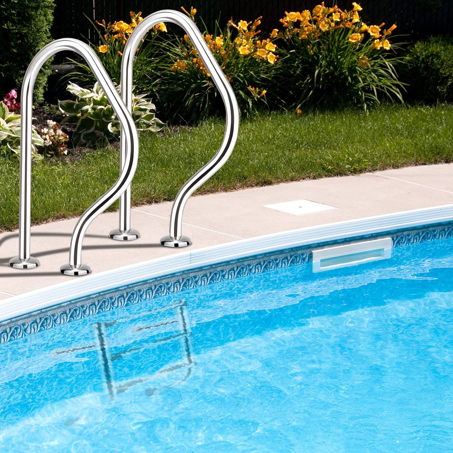 Goplus Stainless Steel Pool Ladder, 440-lb Capacity Heavy Duty Inground Split Ladder w/ Handrail and 3-Step Non-Slip Footstep