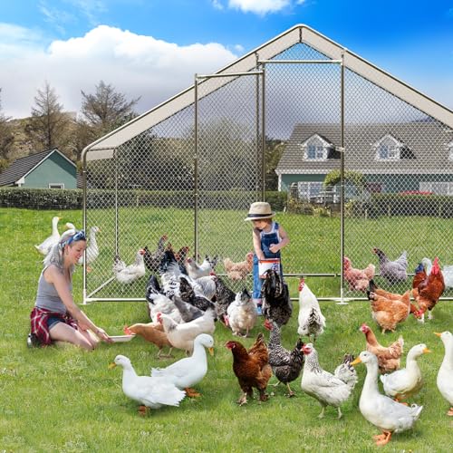 Large Metal Chicken Coop, Large Chicken Pen, Chicken Runs for Yard with Waterproof and Anti-UV Cover, Duck Rabbit House Outdoor (9.8'