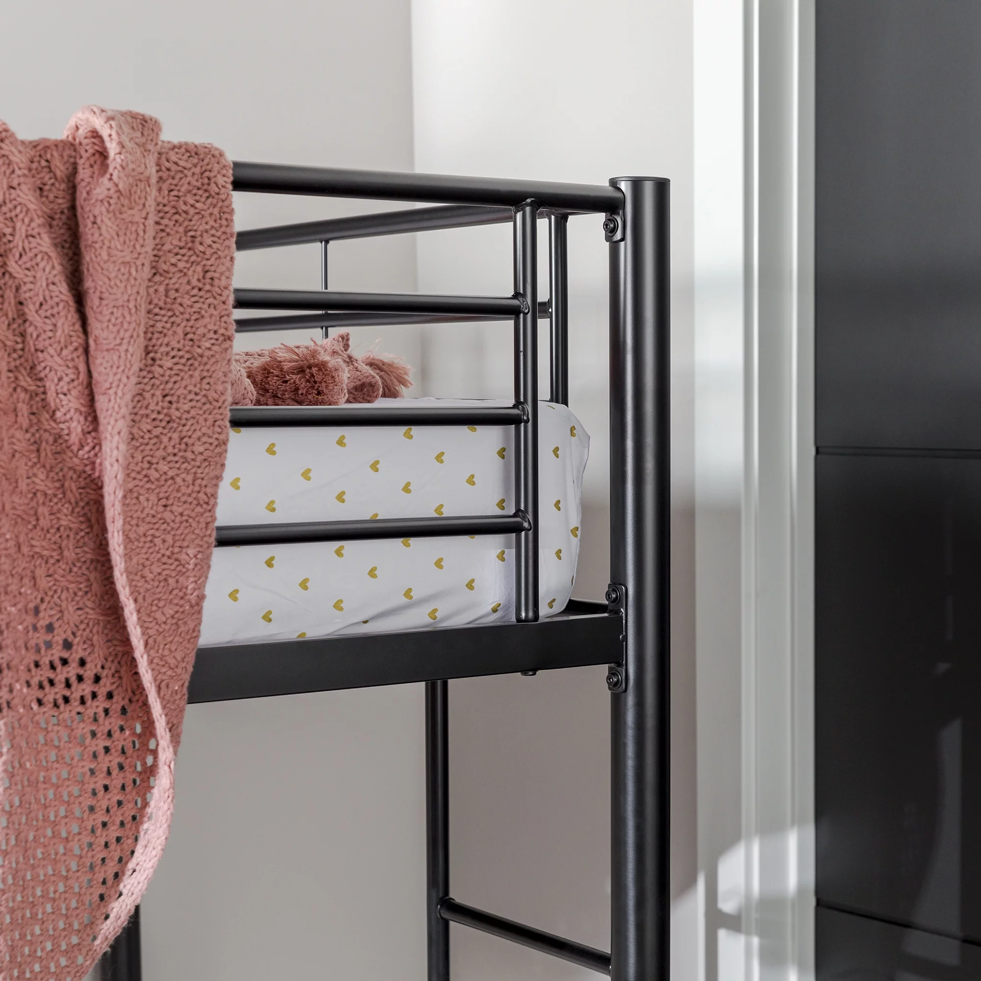 Walker Edison Premium Traditional Twin Metal Loft Bed, Black