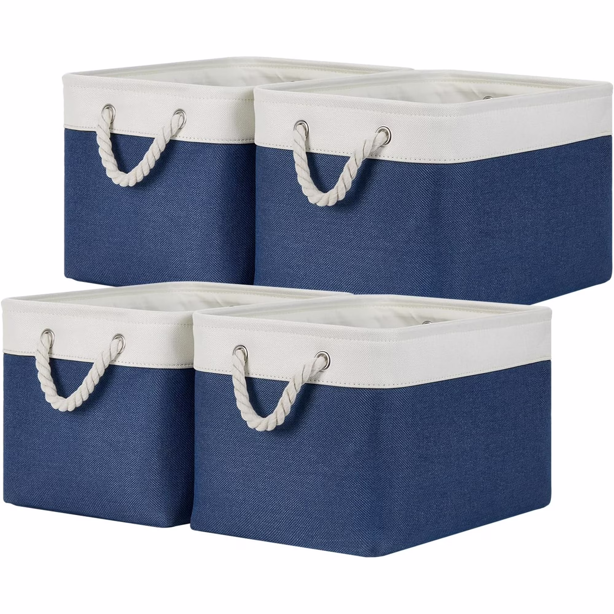 Fabric Storage Baskets 4Pack Storage Bins Decorative Basket for Gift, Clothes Bin with Rope Handle, Rectangle Baskets for Storage, Blankets(White&amp