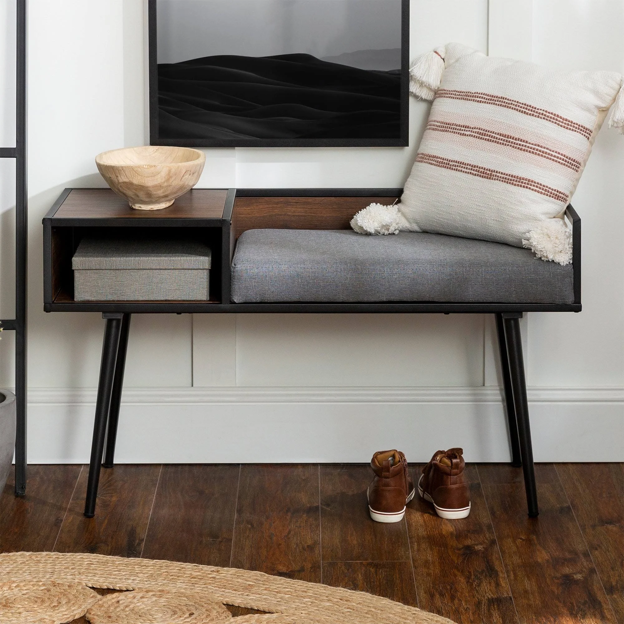 Carson Carrington Mid-Century Telephone Bench - Grey / Dark Walnut
