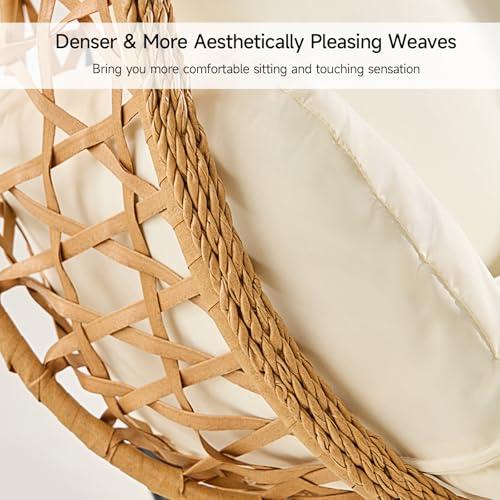 Egg Chair with Stand, Wicker Rattan Swing Hammock Chair with Fine Lace & Cushion, Hanging Chair with Double Chains