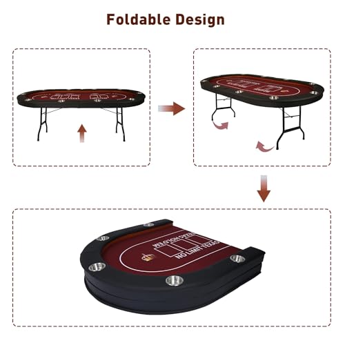COLOR TREE Foldable Blackjack Poker Table, 84" Premium Texas Hold'em with Cup Holders, Padded Rails, Stylish Blue Design