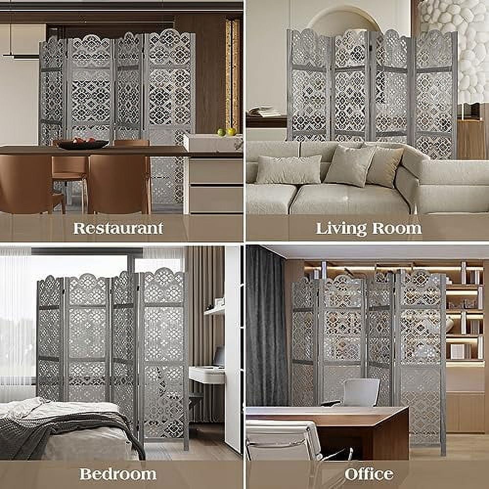 JDZHAPPYLIFE 6 Panel Room Divider  Folding Room Divider Freestanding Privacy Screen Divider  Carved Wood Room Divider for Bedroom Home Office