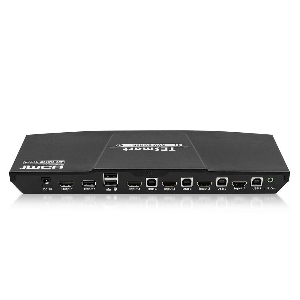 TESmart HDMI 4K Ultra HD 4x1 HDMI KVM Switch 3840x2160@60Hz 4:4:4 with 2 Pcs 5ft KVM Cables Supports USB 2.0 Device Control