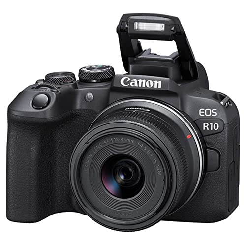 Canon EOS R10 24.2MP Mirrorless Camera with 18-45mm Lens, 64GB Ultra Memory Card, Video Light, Microphone, Filters, U-Grip, Case, Lenses