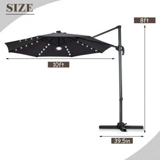 10 ft Patio Offset Cantilever Umbrella with Solar Lights-Gray