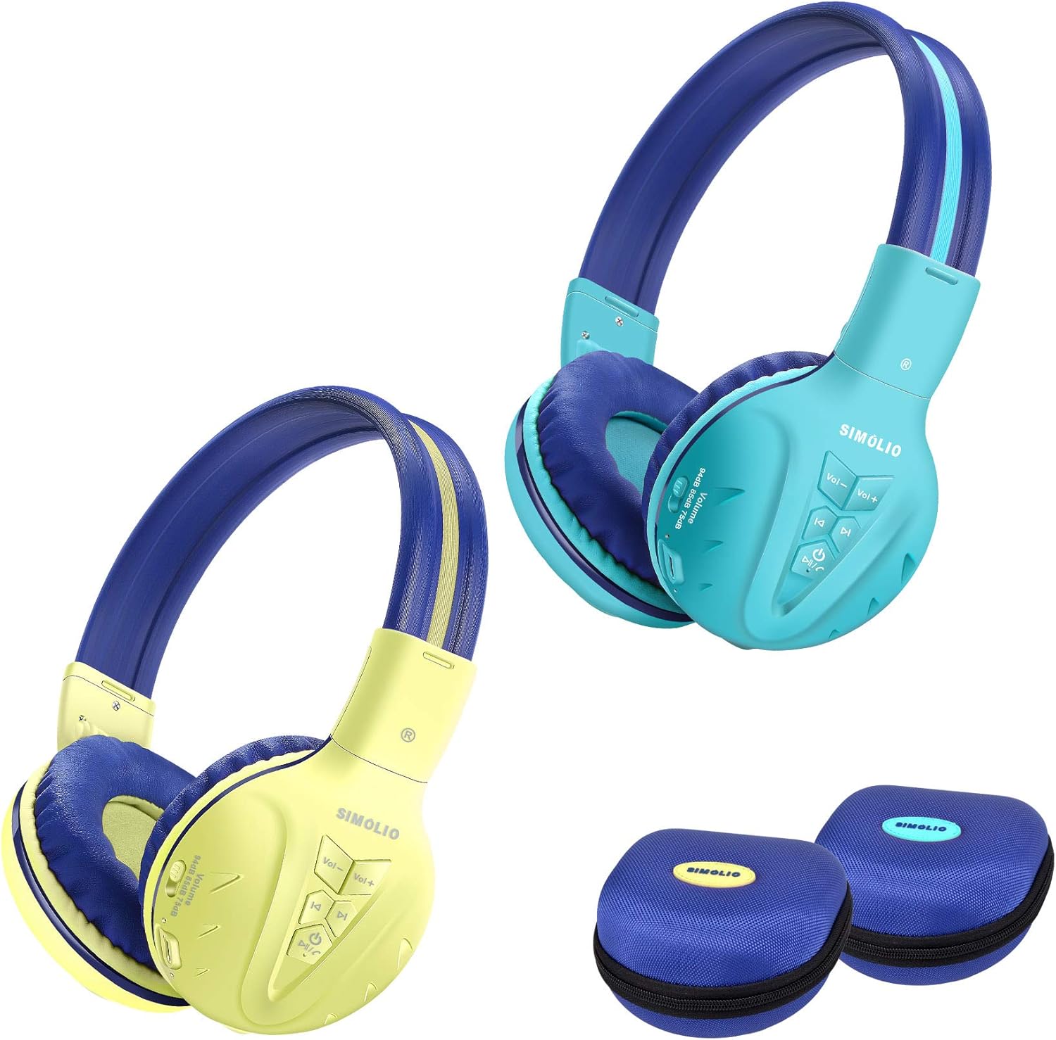 2 Pack of SIMOLIO Wireless Bluetooth Kids Headphone with Hard Case,Wireless Kids Safe Headphone Volume Limited, Wireless Headphones for Girls,Boys
