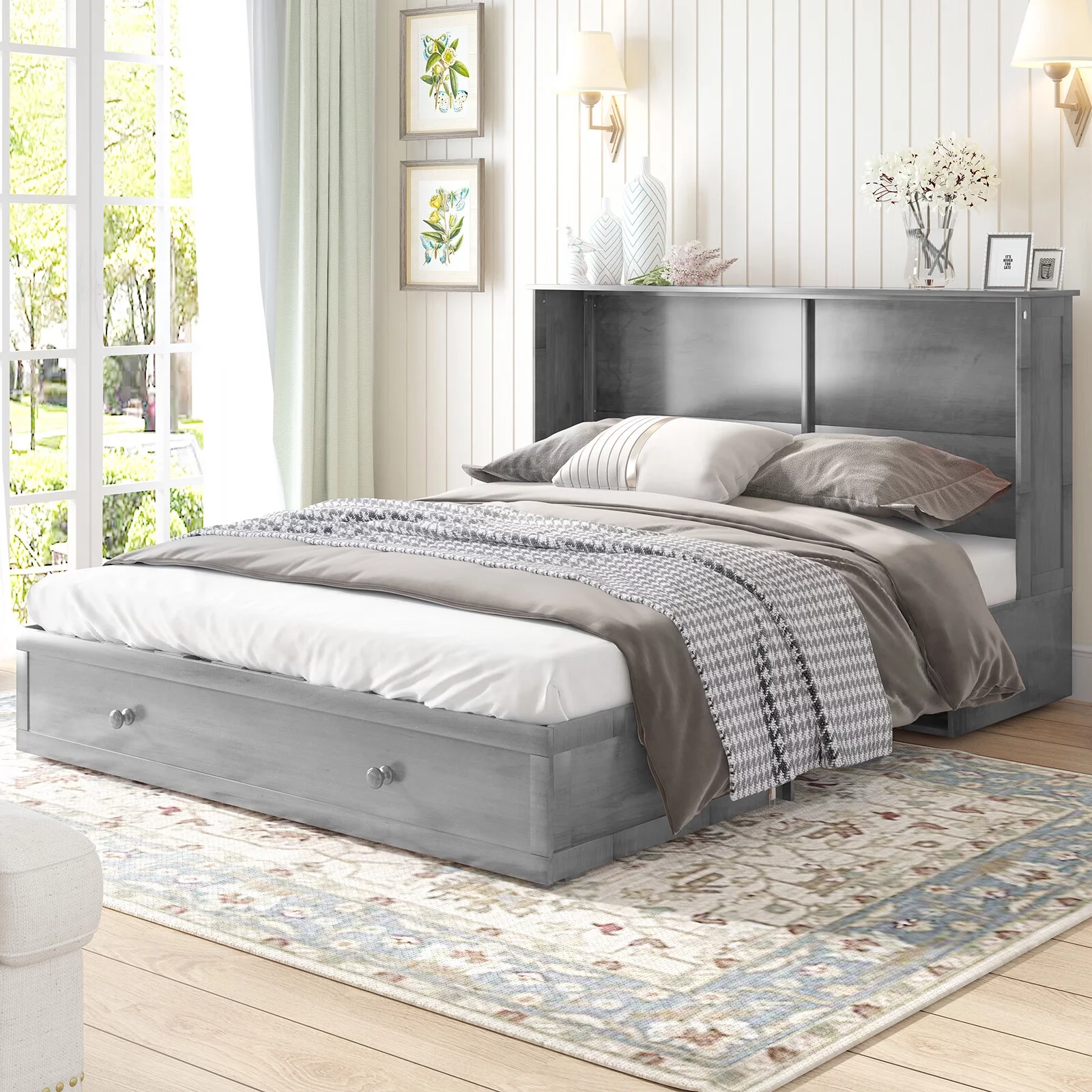 CECER Murphy Bed Chest, Cabinet Bed with Trifold Foam Mattress