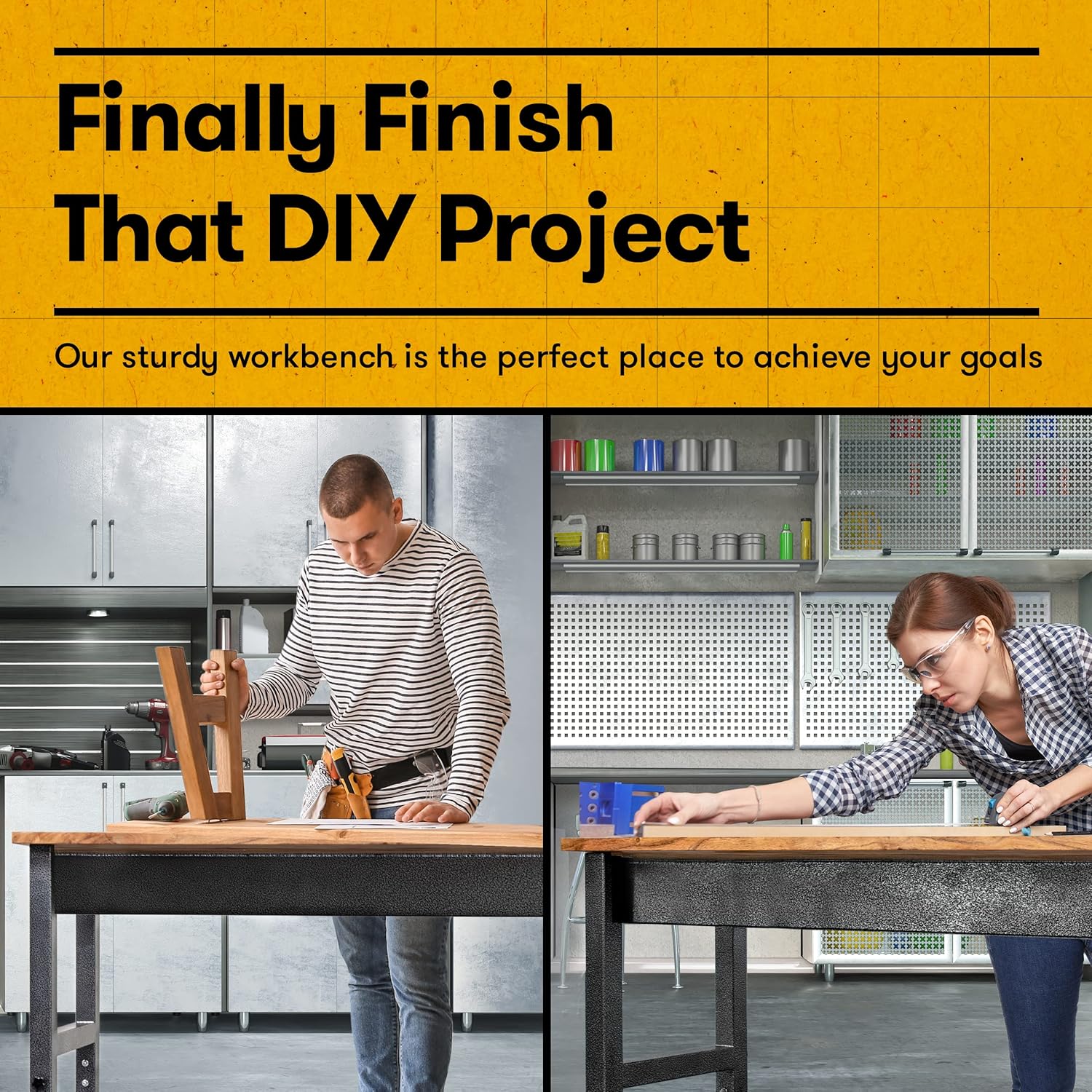 Fedmax Workbench - 61 Wide Rolling Workbenches for Garage - Workshop Tool Bench, Kitchen Work Table, Home Office Desk, Arts & Crafts Station